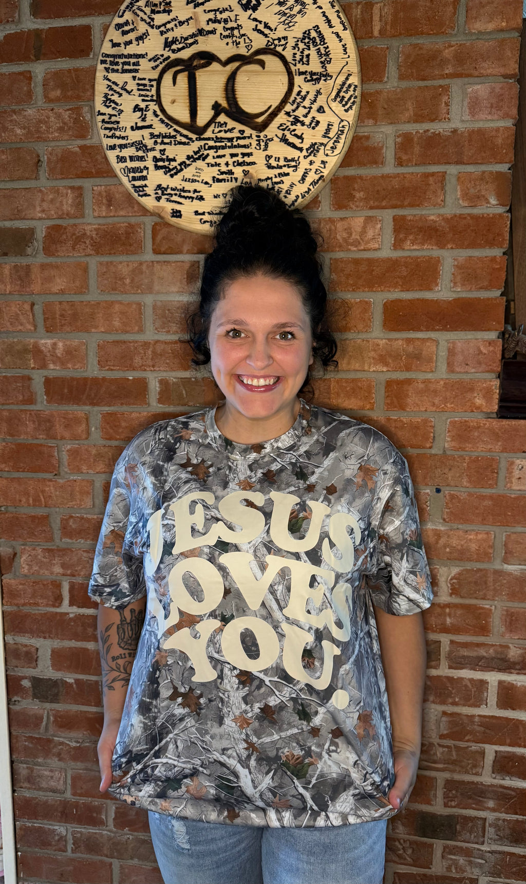 Camo Jesus Loves You Graphic Tee