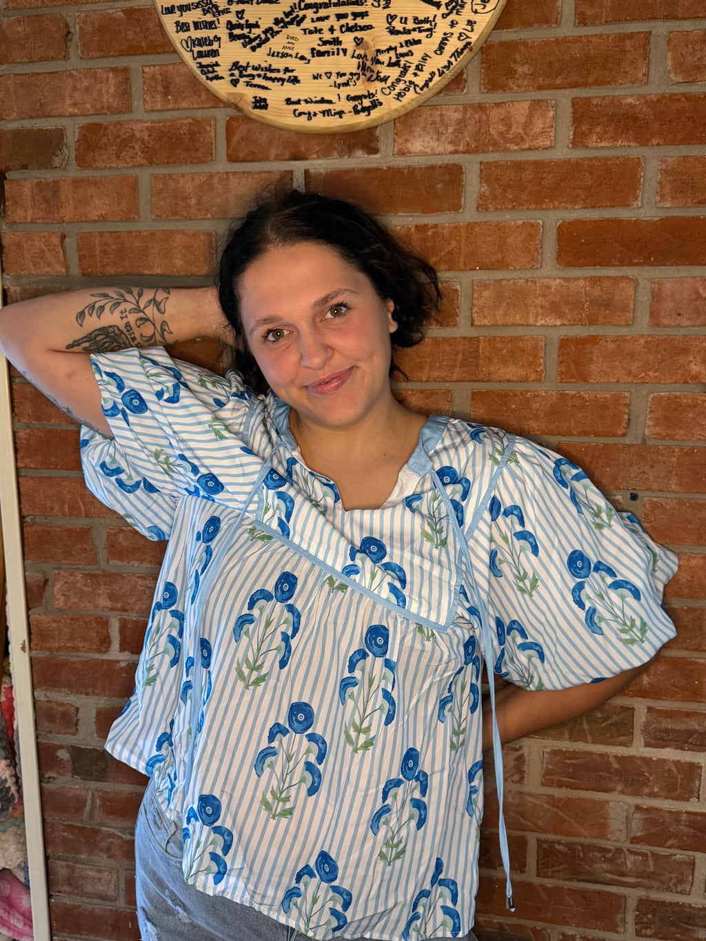 Sky Blue Floral Blouse