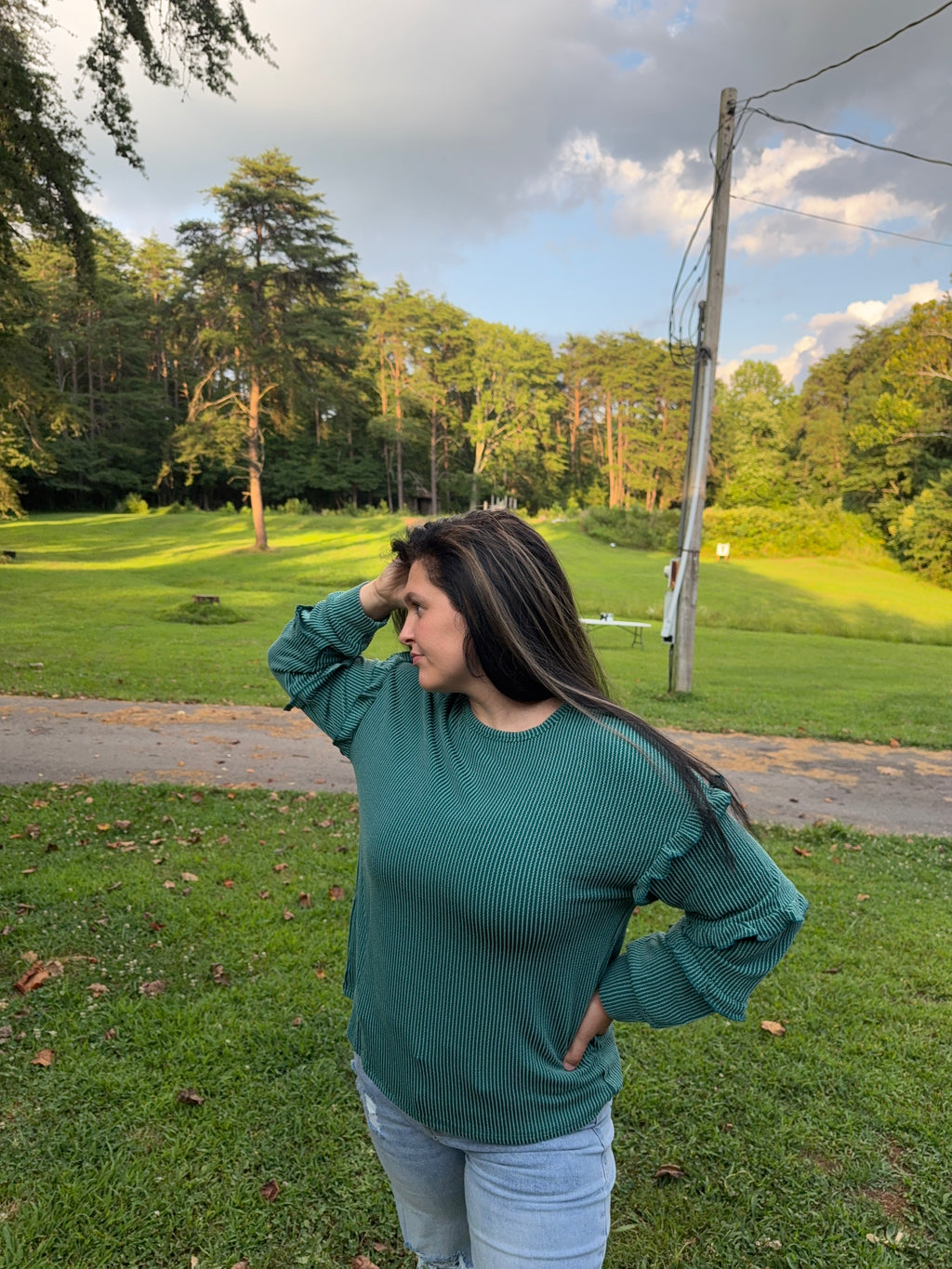 Green Ribbed Long Sleeve