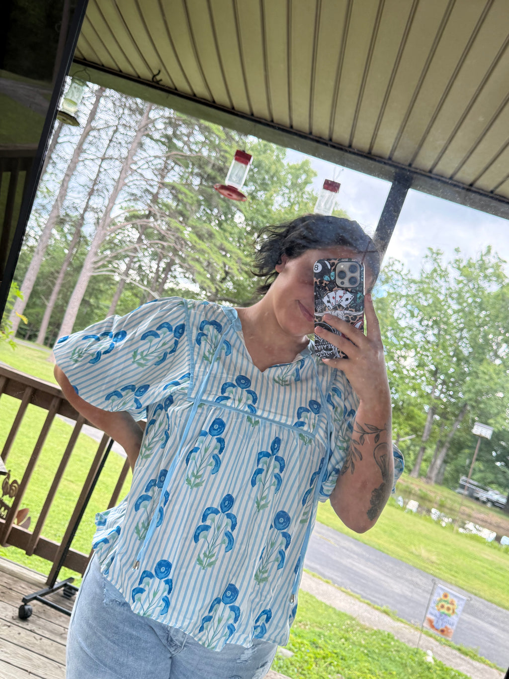 Sky Blue Floral Blouse