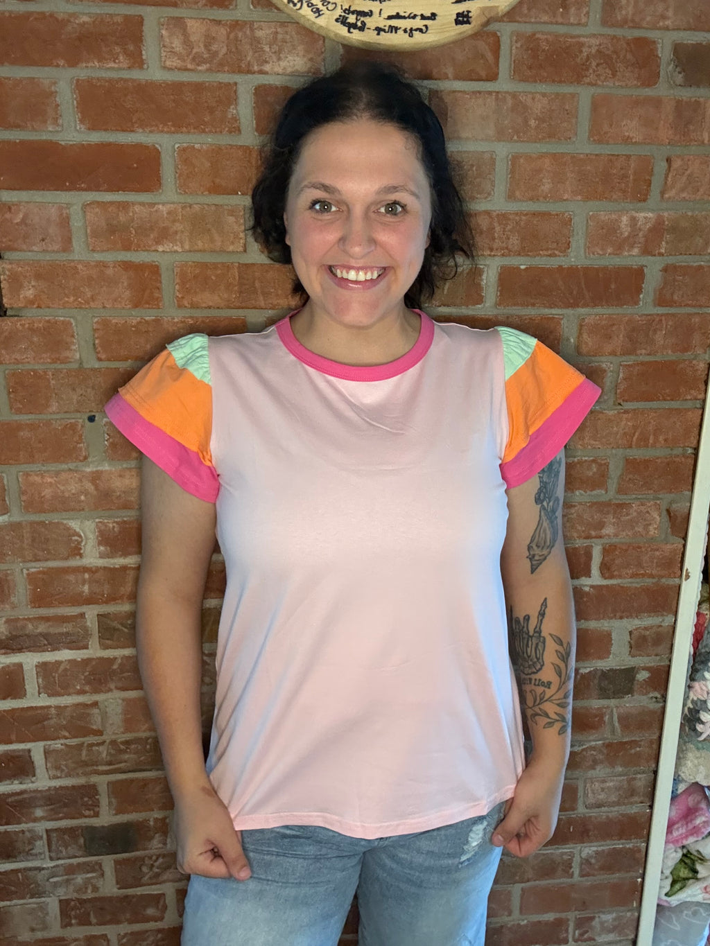 Pink Color Block Blouse