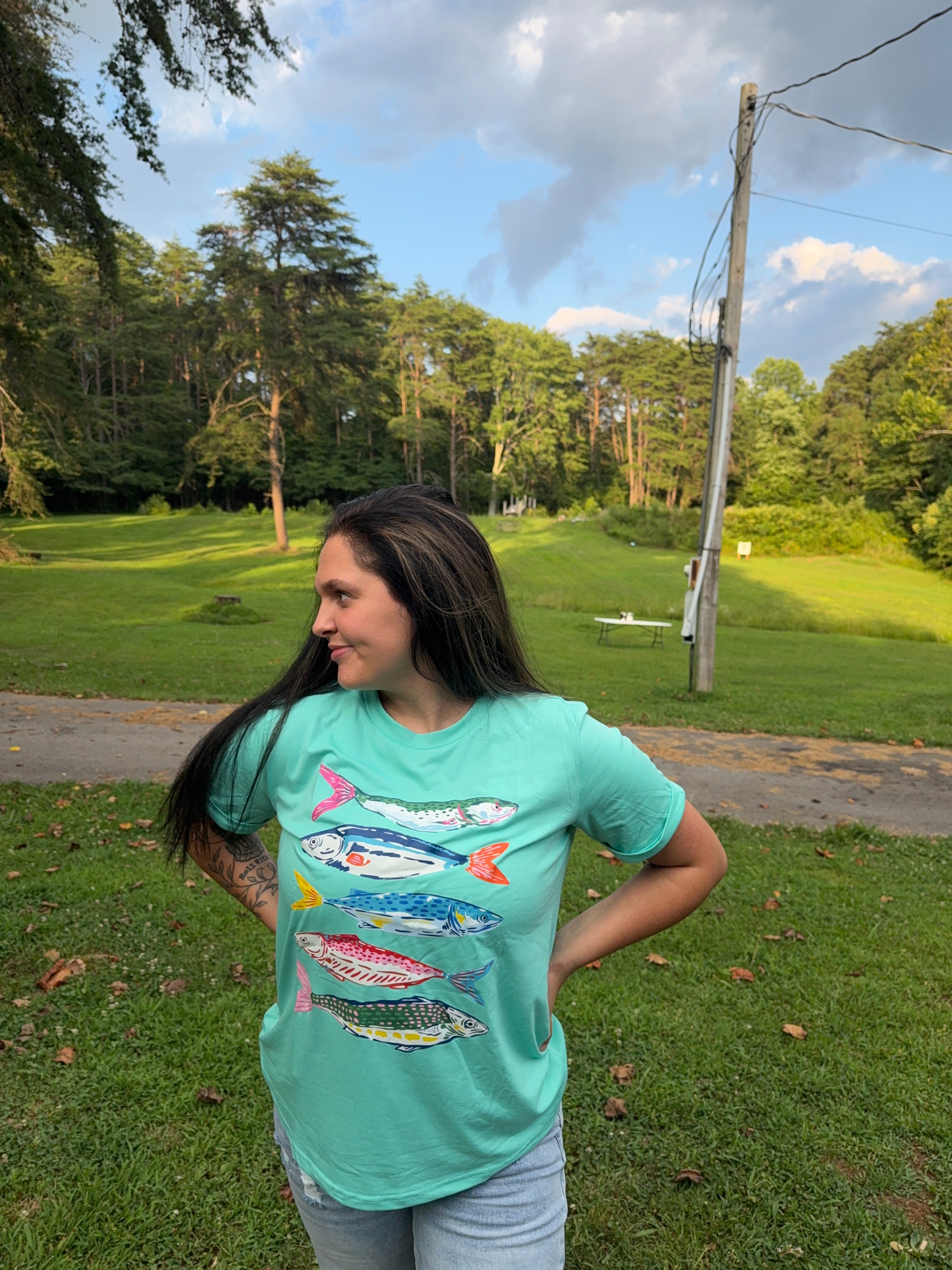 Mint Green Fish Graphic Tee